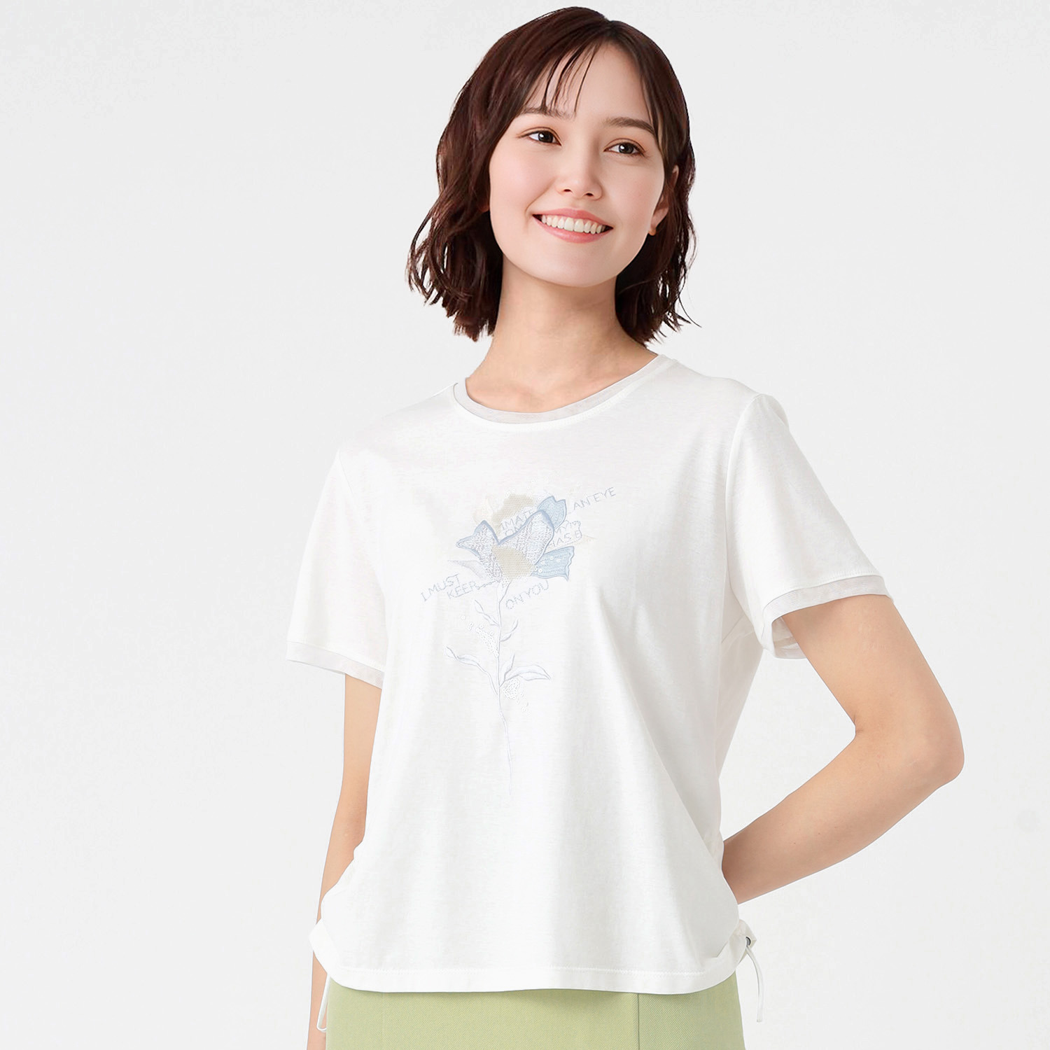 ノーボノーボ ローズ刺しゅう ドローストリングデザイン Ｔシャツ
