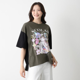 スカラー ネコ柄 バイカラーＴシャツ