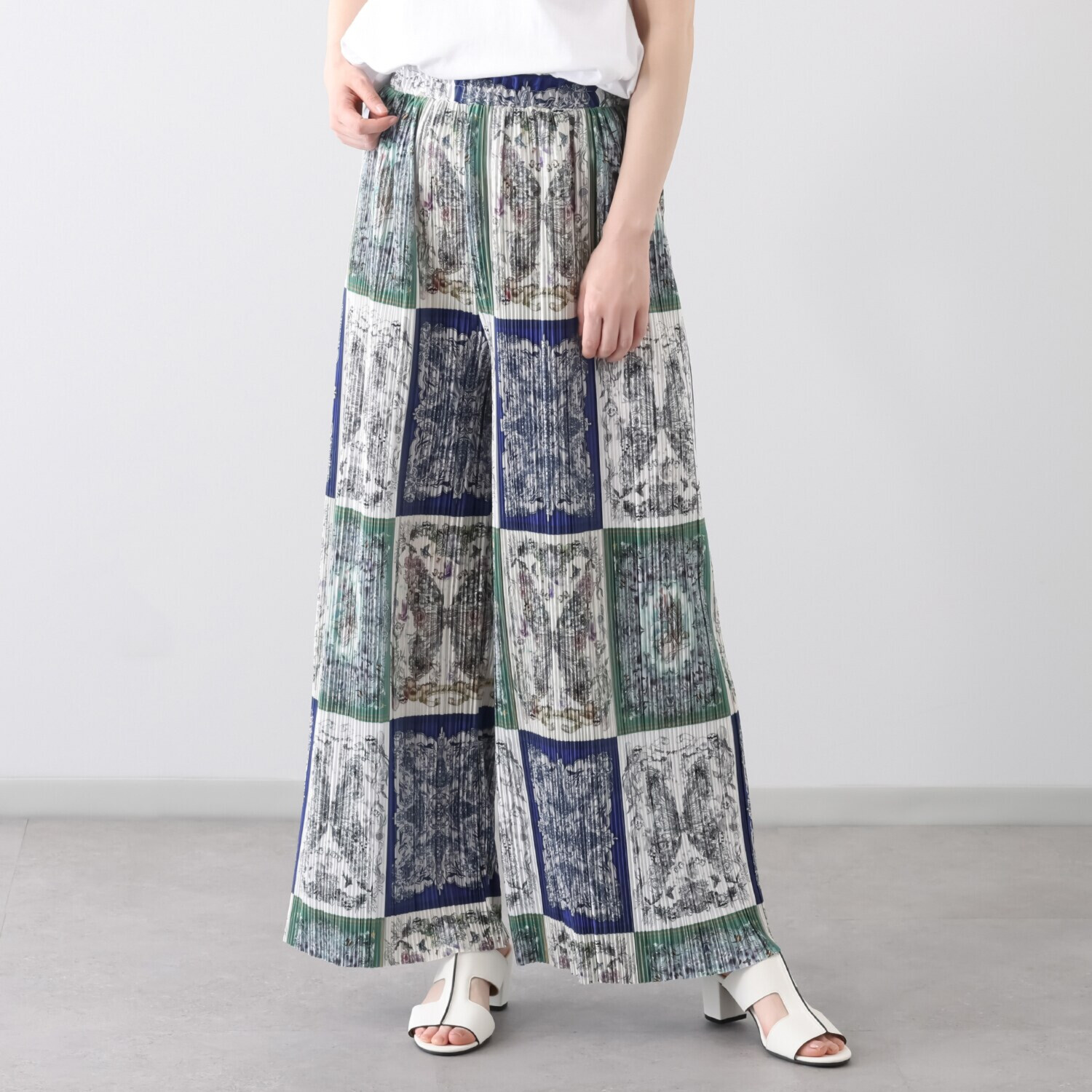 スカラー スカーフ柄 プリーツパンツ