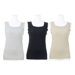 リラキュート 綿混 汗取り＆カップ付 スクエアネック タンクトップ３枚セット