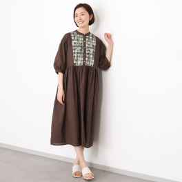 ソソット 綿麻 リバティプリントブヨーク 七分袖ワンピース