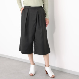 イージーライフ ＵＶカット・接触冷感 泉州のこだわり天然素材 綿麻Ｗ織りガーゼ ラップ風アシンメトリー タックワイドパンツ
