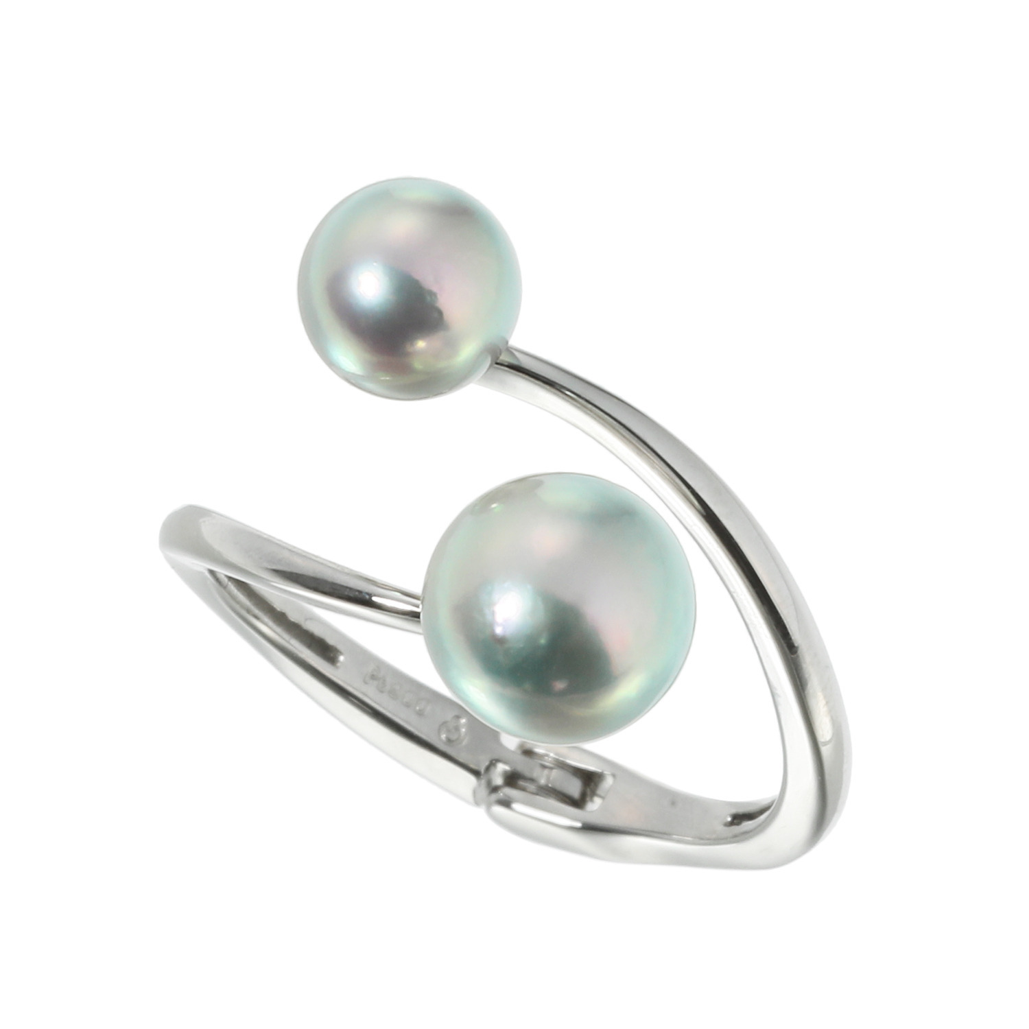 海蛍 プラチナ９００ 長崎県対馬産 無調色ブルーグレー 越物アコヤパール ツインデザイン フレキシブルリング