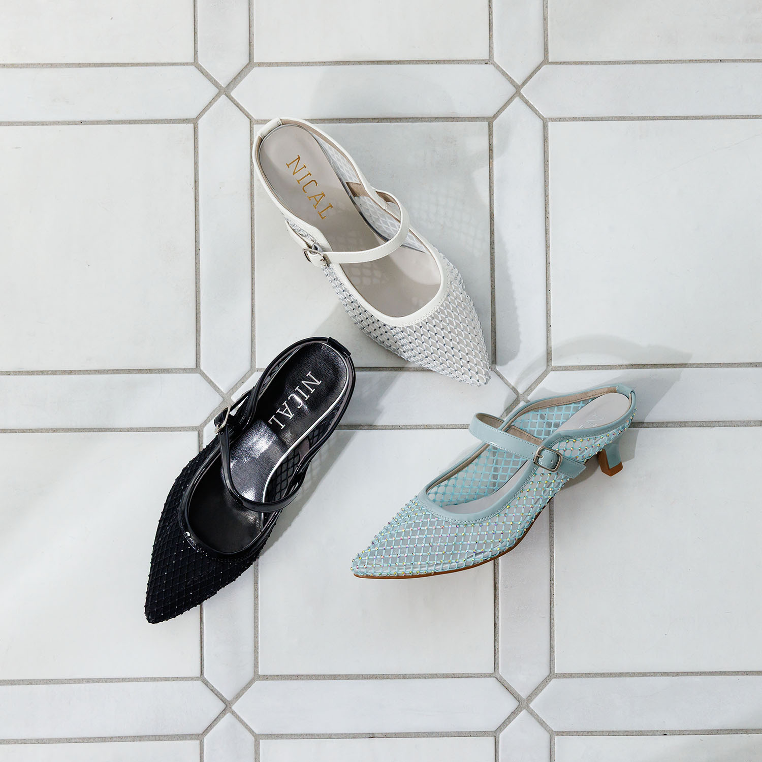 ニカル ラインストーン シアーミュール