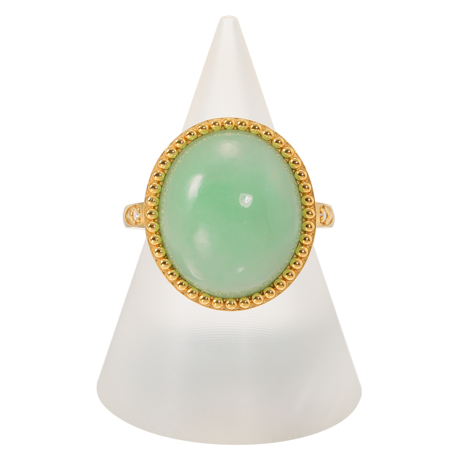 グランシフォレ 翡翠＆モアサナイト オーバルカボション リング