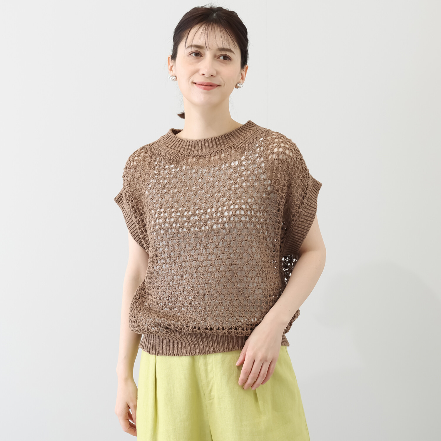エマキュレイト 日本製 ホールガーメント 綿麻メッシュプルオーバー