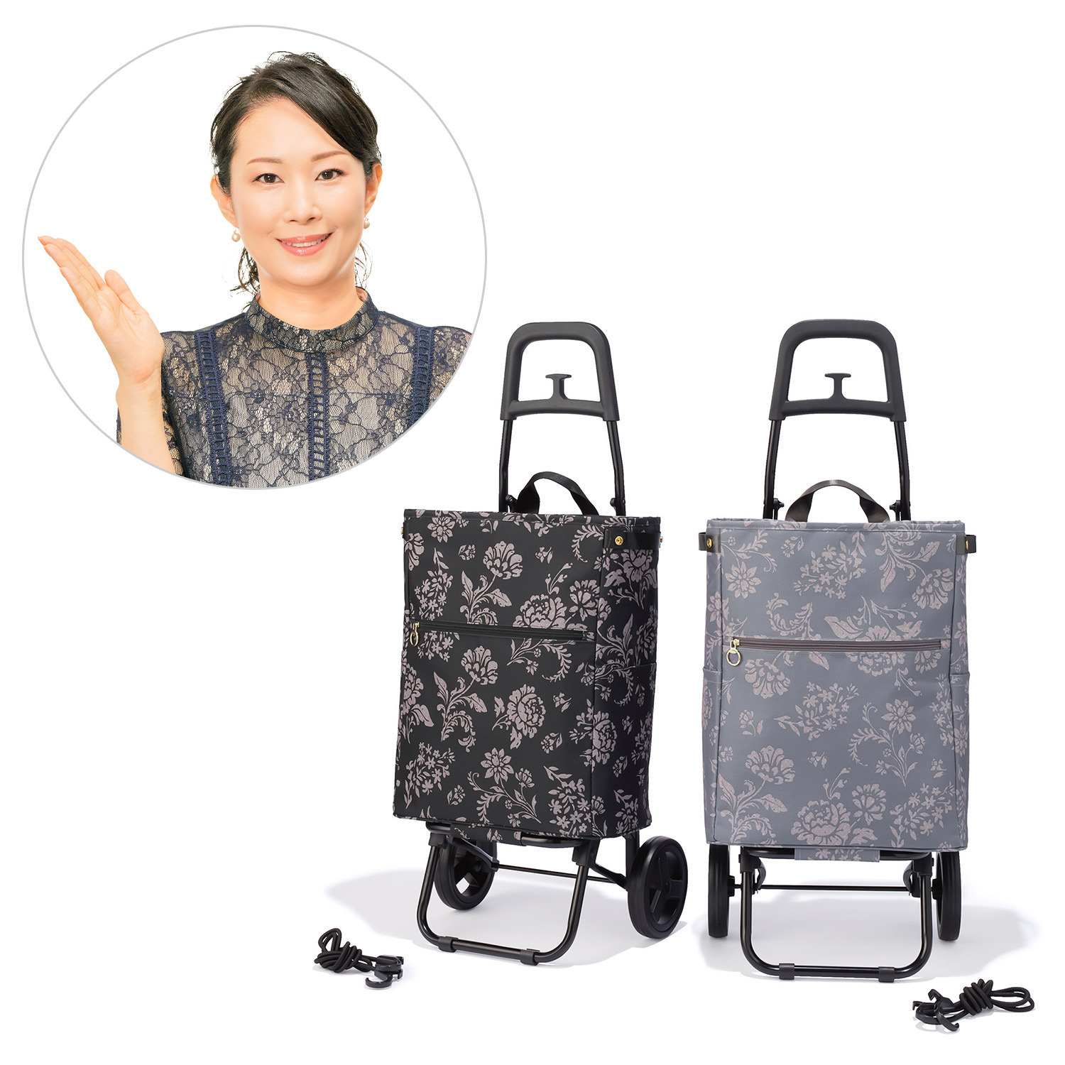 最新最上位モデル登場！ 荷物も「心」も 軽やかに運ぶ！ コ・コロ ２輪ショッピングカート フロリアン柄