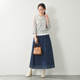 元町ゼラール ブライトレース フラワーデザイン ふんわり ミモレ丈スカート