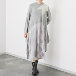 プラスエム 異素材切替 デザイン ロングワンピース