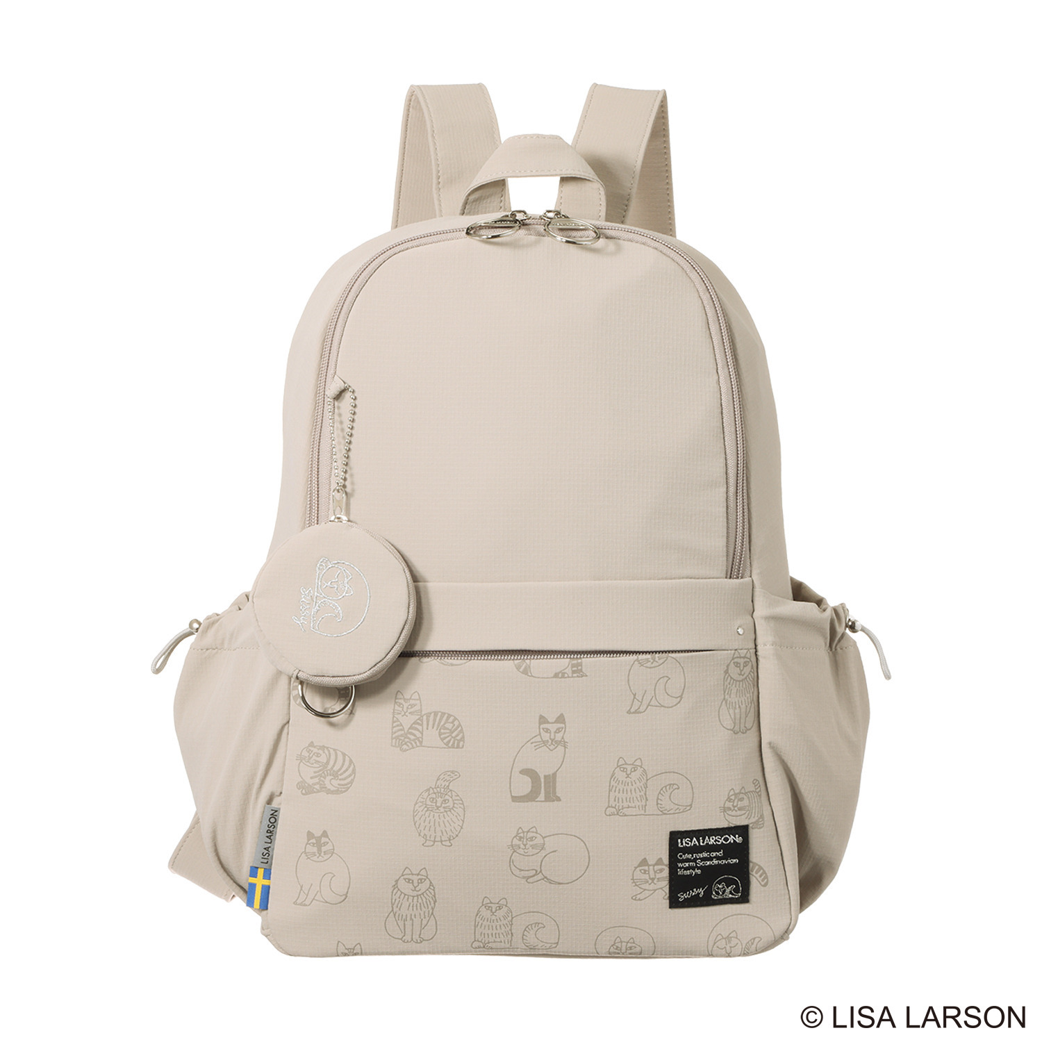 リサ・ラーソン はっ水軽量ナイロン スケッチねこたち バックパック ＜ミニポーチ付＞