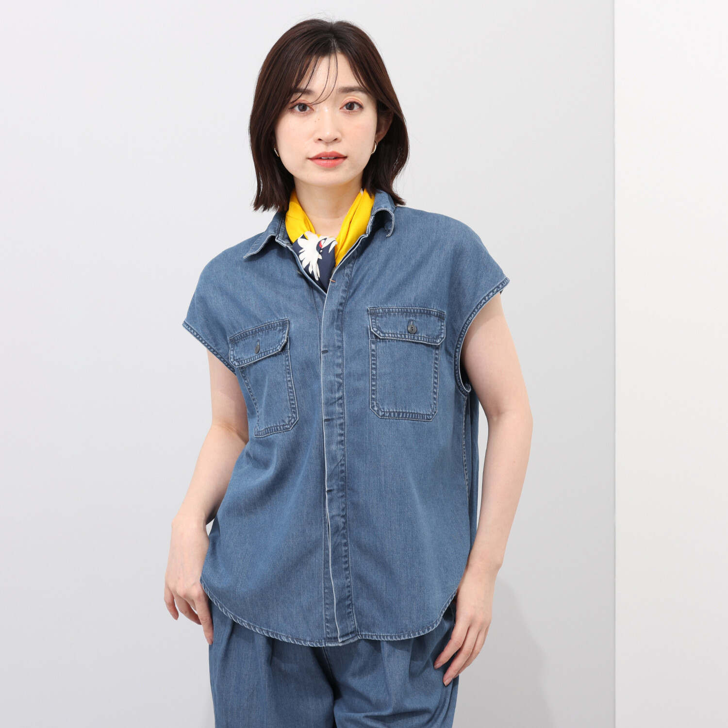 シュガーデプト つややかに風をまとう テンセルコットンデニム シャツベスト