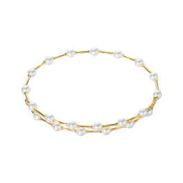 ジュペレ １８Ｋ　伊勢志摩産 ベビーアコヤパール ステーションデザイン フレキシブルバングル