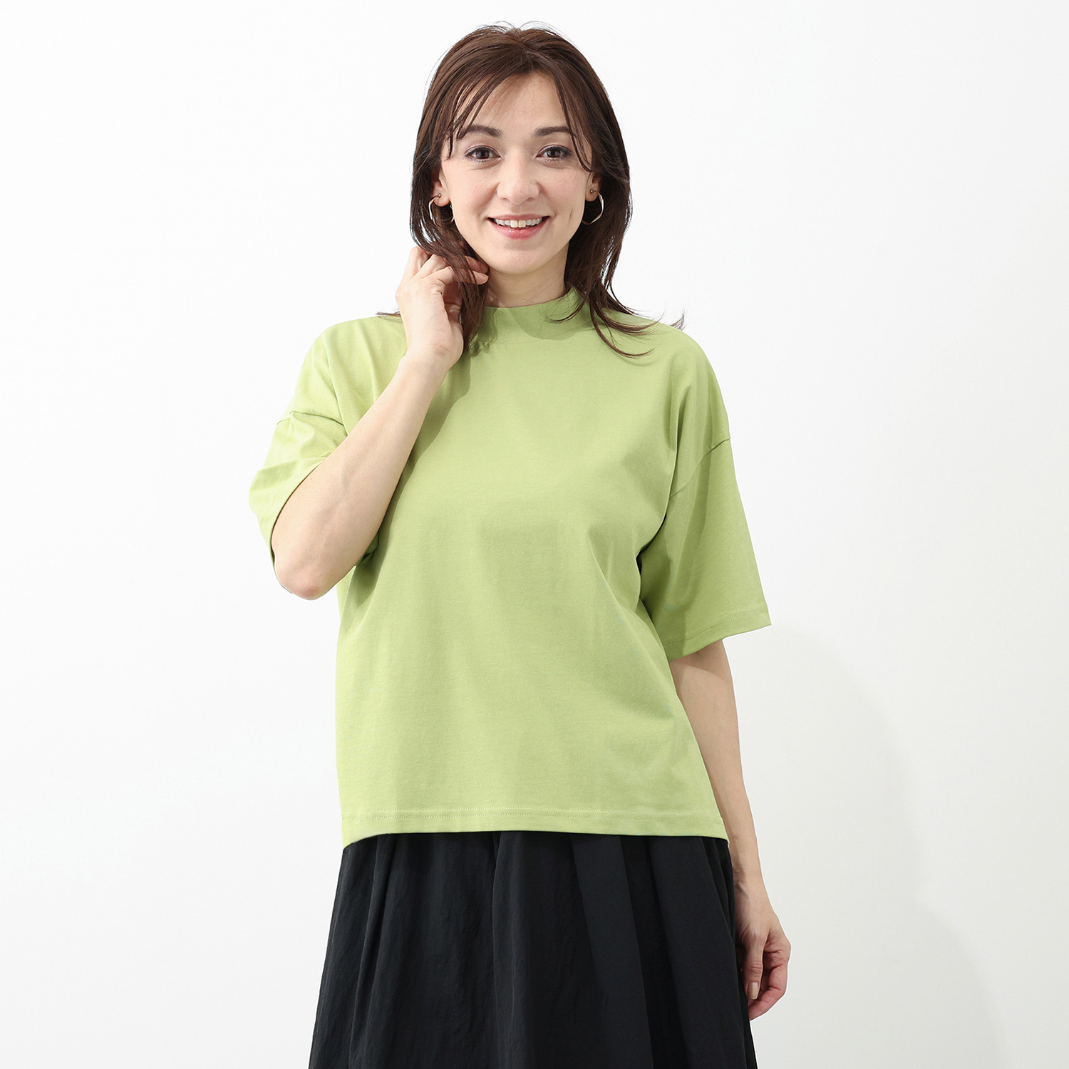 ハイネック モックネック ストレッチ 長袖シャツ 接触冷感 ハイネック L ラテ モックネック 定番 8YARDS ひんやり 軽量 冷感 レディースウェア