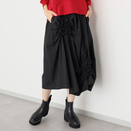 【美品】Bell Pony ベルポニー スモッキング 変形ギャザースカート ベルポニー スモッキングデザイン ストレッチ素材 デザインスカートへ