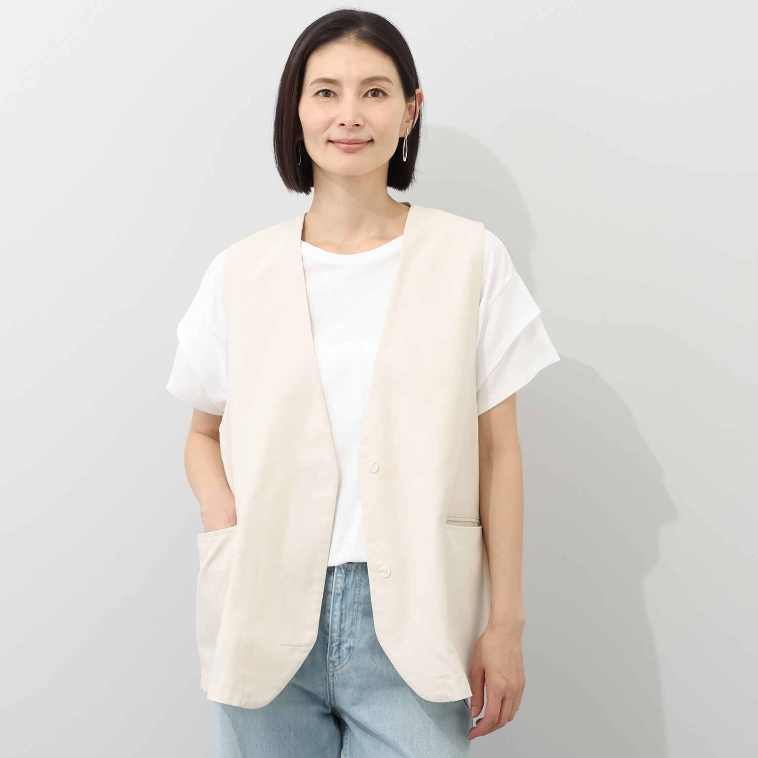 ハンチ リネン混 ジレ