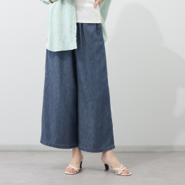 ラ・シュシュ さらっと涼しい 麻混デニム ワイドパンツ