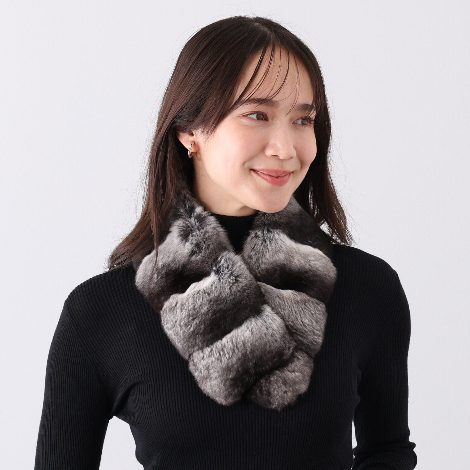 チンチラマフラーショール、、極美品 チンチラショール マフラー 2way 高級 本毛皮 防寒 【染重オンライン