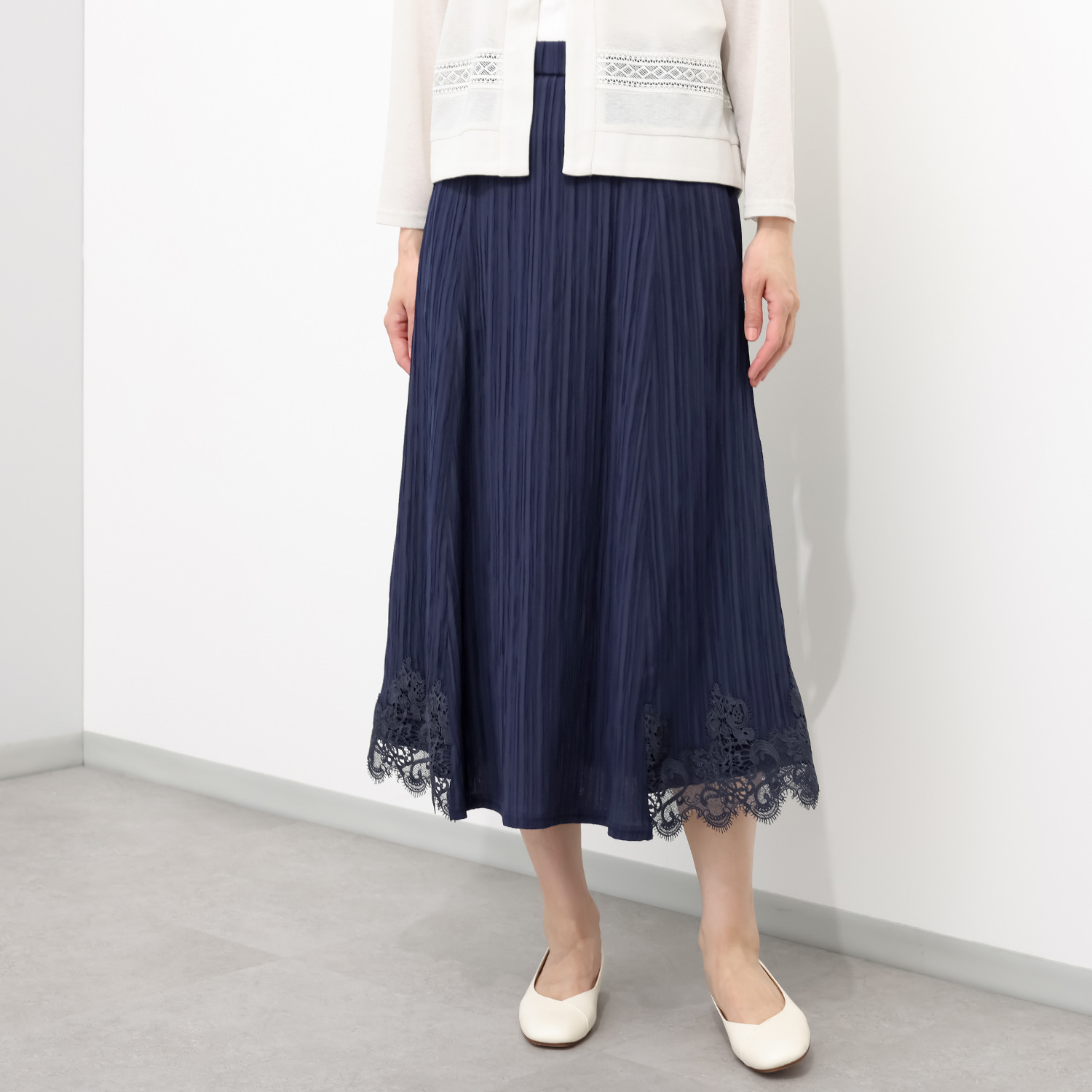 メゾン馬里邑 楊柳プリーツ オーナメントスカラップ レースポイントスカート