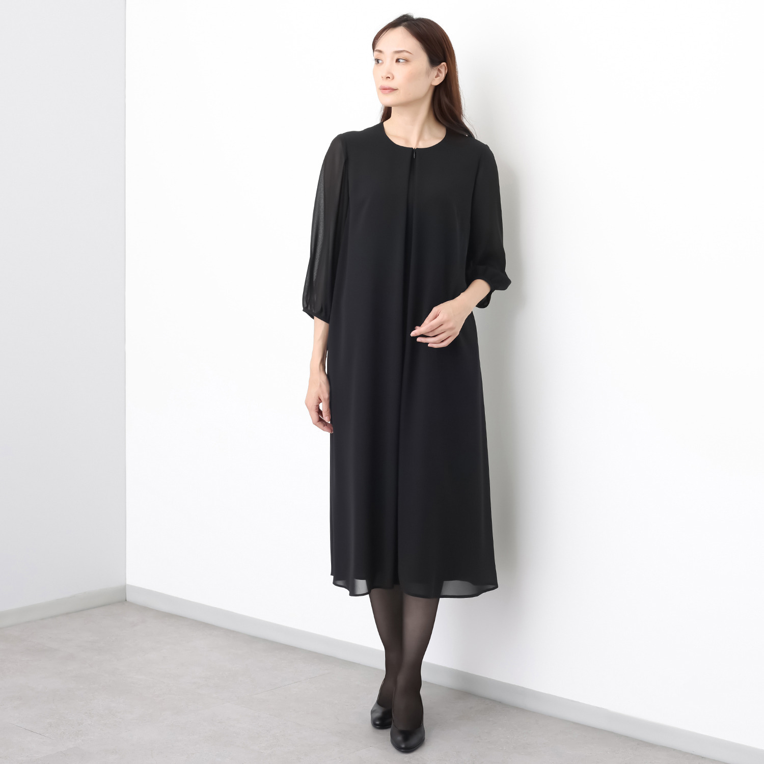 ニュイ ブラックフォーマル 洗濯機で洗える！ ロング丈 シフォンワンピース