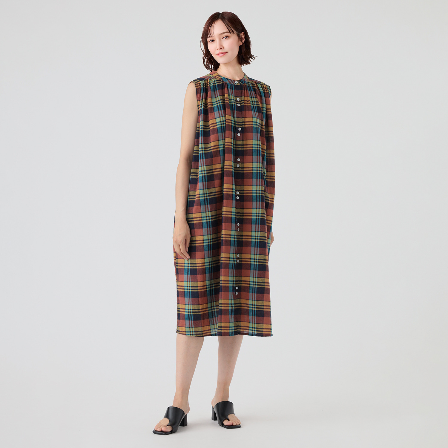MIUMIU＊ノースリーブ チェック柄ワンピース ダジュール ノースリーブ チェックワンピース- ショップチャンネル