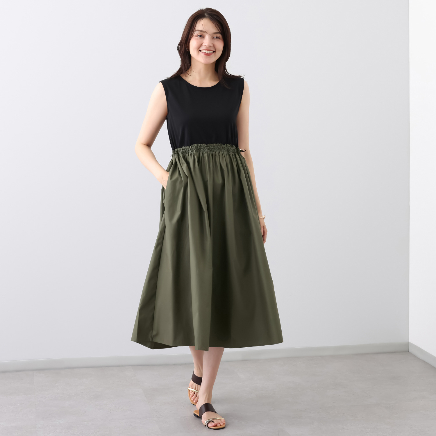 大人気！美品　北欧暮らしの道具店　ポンデシャロン / フロントギャザーワンピース ポンデシャロン ドッキング ギャザーワンピース- ショップチャンネル