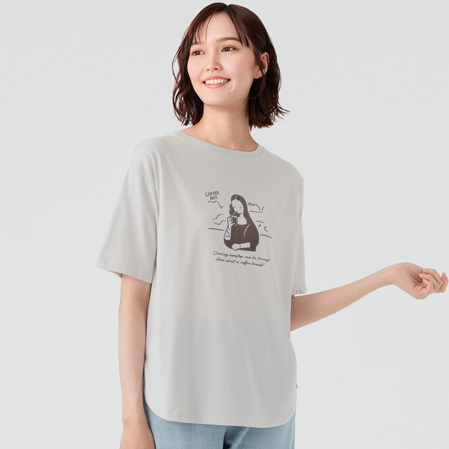 COFFEE BOY プリント Tシャツ ライトグレー LLサイズ モナリザ コーヒーボーイ COFFEE BOY作 モナ・リザ 半袖裾ラウンド