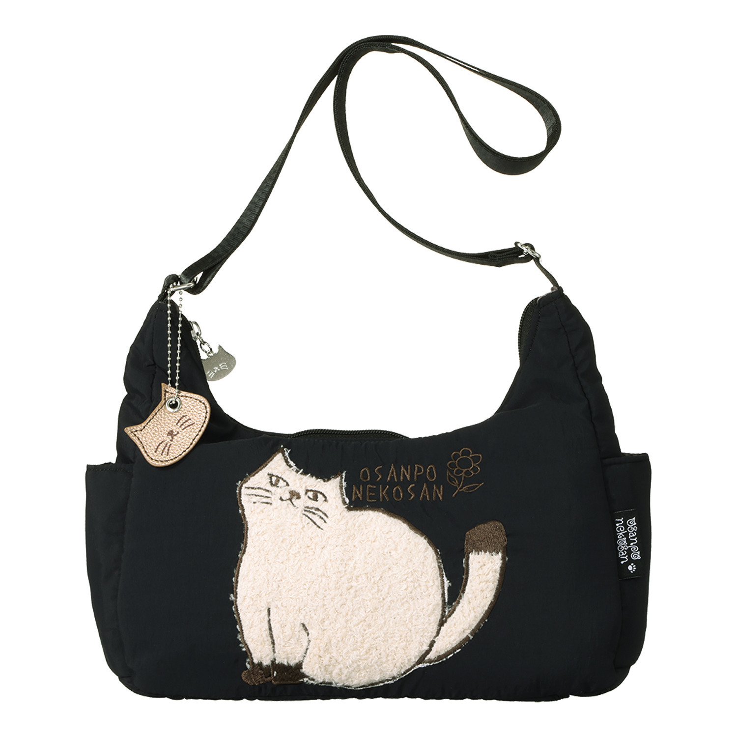ダジュール ねこアップリケ 横型ショルダーバッグ ＜チャーム付