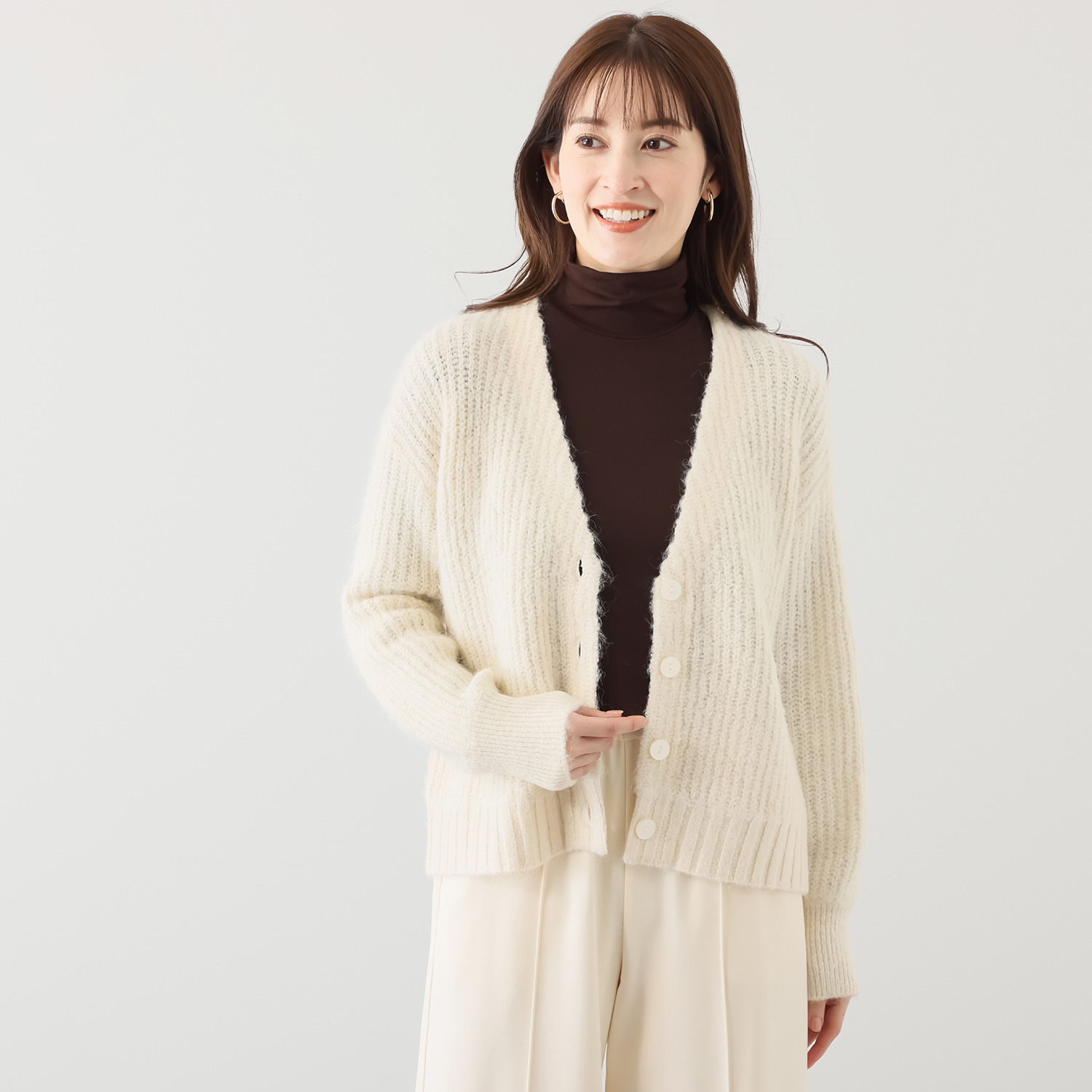 リサリサ 片畦編み Vネックエアリーニット カーディガン- ショップ