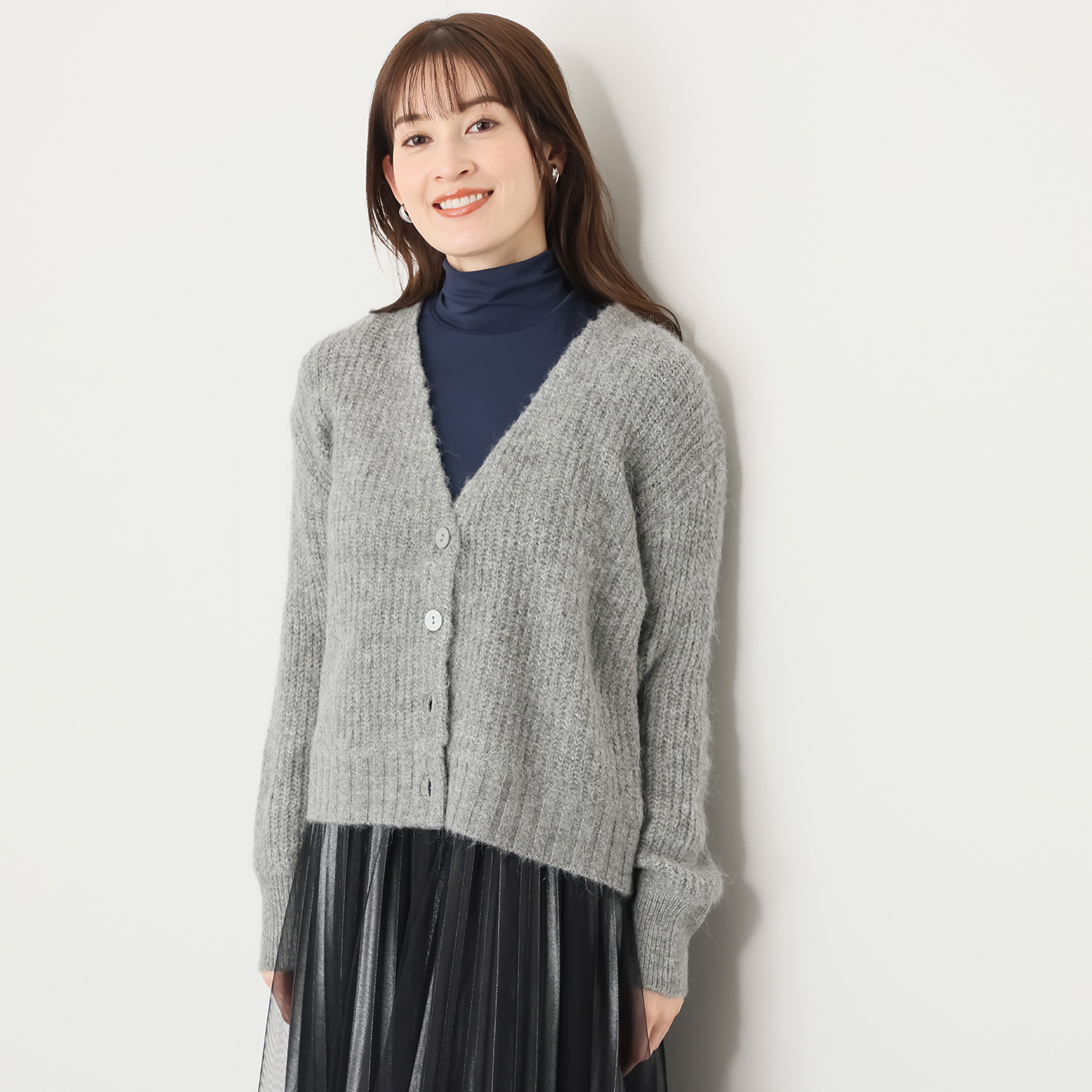リサリサ 片畦編み Vネックエアリーニット カーディガン- ショップ