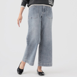 ノーボノーボ 裏起毛 ワイドデニムパンツ